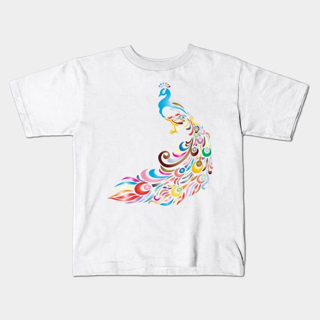 Colourful peacock Kids T-Shirt by Montanescu